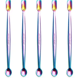 Briartw 5 Pcs Stainless Steel Craft Spoon | Mess-Free Crafting with Dual-Shaped Spoons for Glitter, Embossing Powders, Sequins & Small Embellishments | Colorful | 6.7inch Length