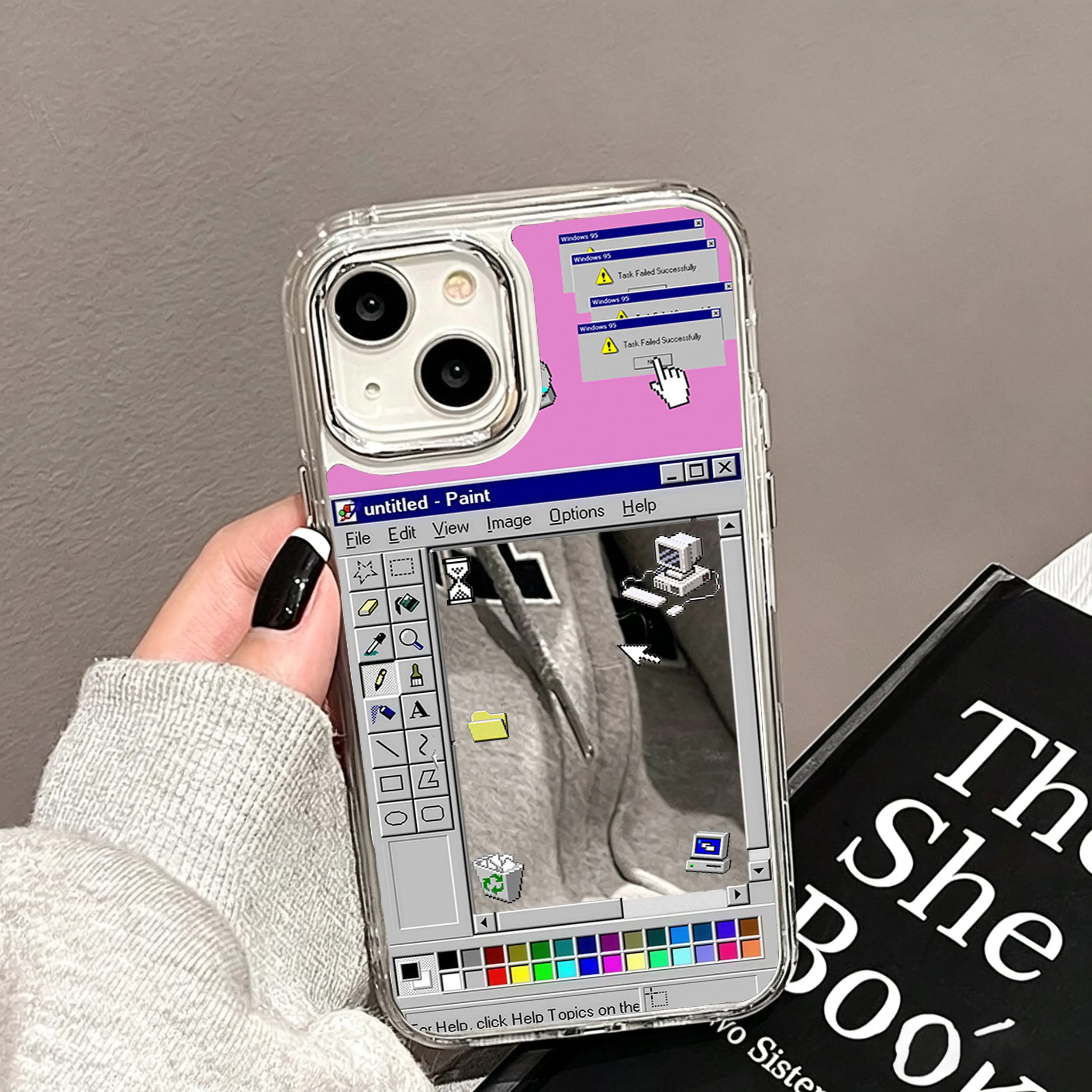 Vintage Y2K Windows 95 Mirror Finish Cellphone Case for iPhone 12-18 Pro Max, 2-in-1 Hard PC+TPU Shockproof Casing with Sticker, Full Camera Protection, Sun Resistance, Compact Handy Aesthetic Device Accessory