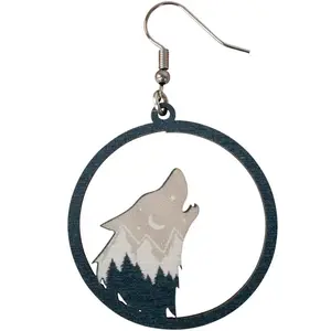 WOOD HOWLING WOLF EARRING