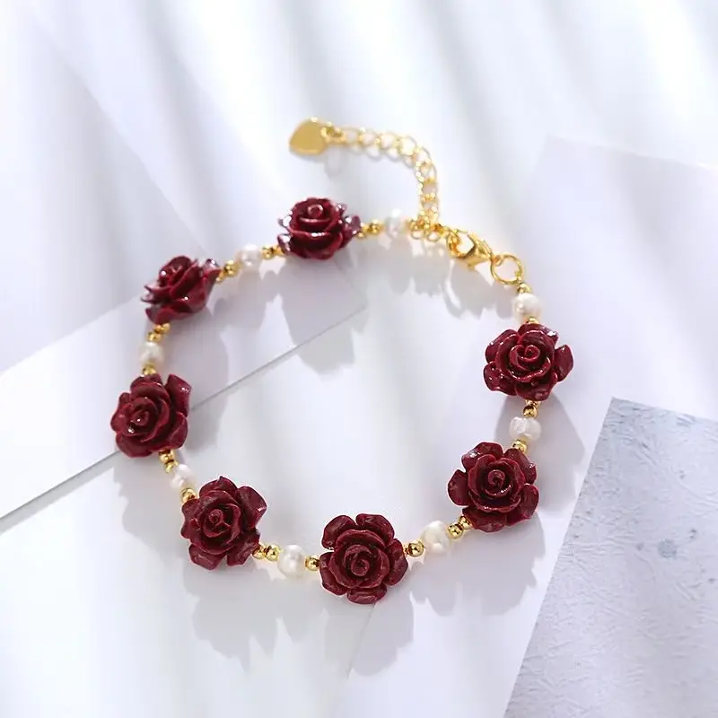 Korean Style Rose Flower Bracelet for Women, Gold-Plated Adjustable Charm, Fashion Jewelry for Everyday Wear, Fashion Bracelets, Flower Design Bracelet