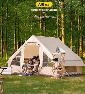 Inflatable large tent camping, manual pump air tent, convenient to set up with skylight and door Inflatable hot tent, for 4-6 to use waterproof Oxford cloth camping large tent outdoors