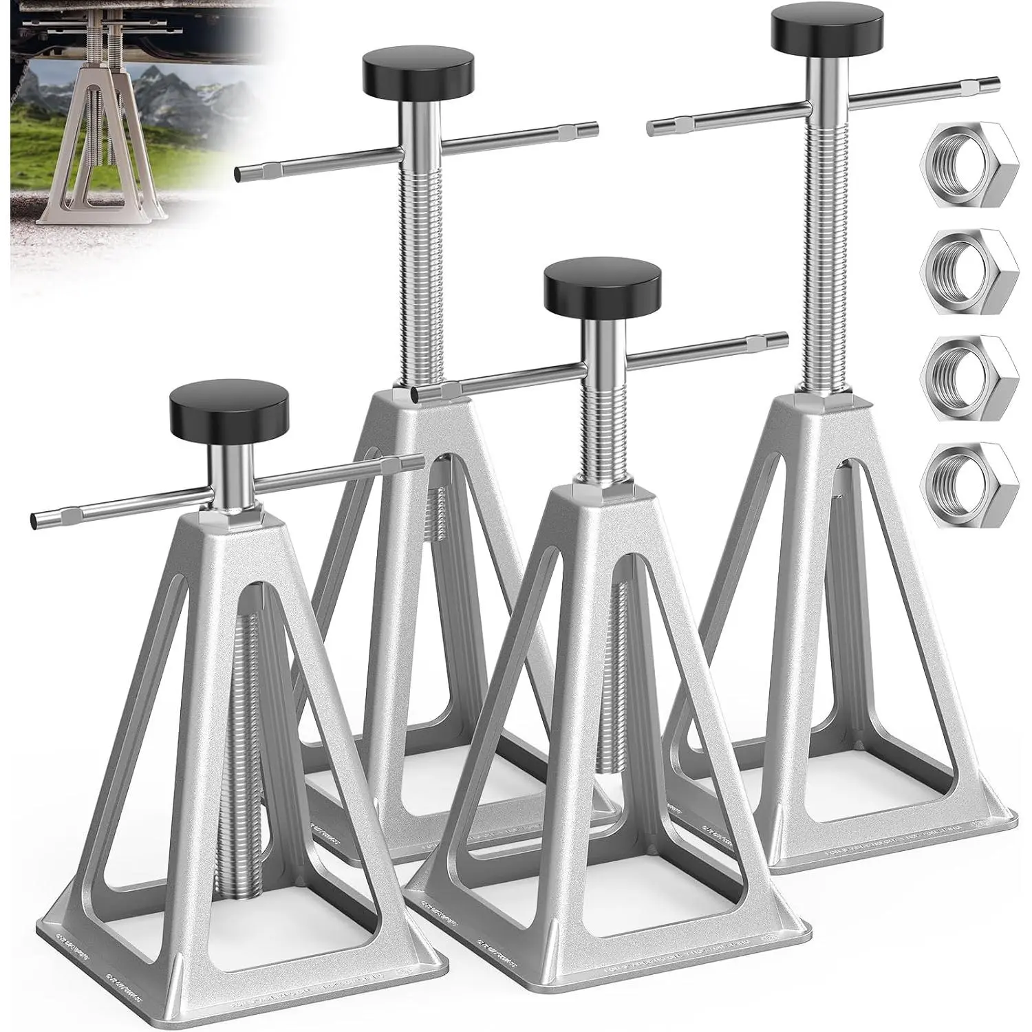 RV Stabilizers Jacks 4 Pack,Screw Jack Stands for RV Camper Travel Trailer Leveling,Aluminum,Single Support Up to 6000 Lbs, Adjustable from 11" to 17"