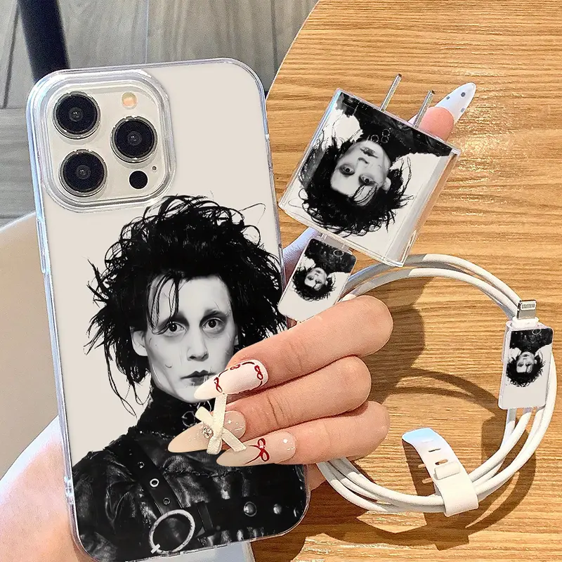 Silver Color Edward Scissorhands iPhone Case Set, Includes Charger Cover & Cable Protector, Anti-Drop Tpu Shell for iPhone Models