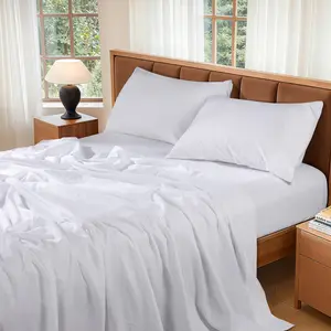 Shilucheng Linen Cotton 4 Piece Bed Sheet Set, Farmhouse Style, Soft Breathable All Season Bedding with Linen Texture for Year-Round Comfortable Sleep