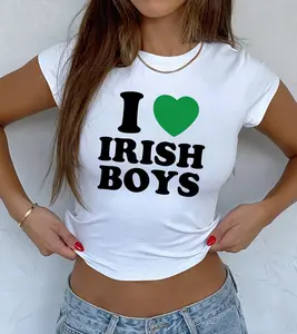 I Love Irish Boys Baby Tee, Y2k Baby Tee St Paddy, St Patrick's Day Trendy Tops For Girls Baby Tee, Aesthetic 90s Baby Tee, St. Patrick's Day Gift, Gift For Her