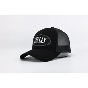 Stally Black Western Trucker Hat | 6-Panel Embroidered Mesh Snapback for Men and Women