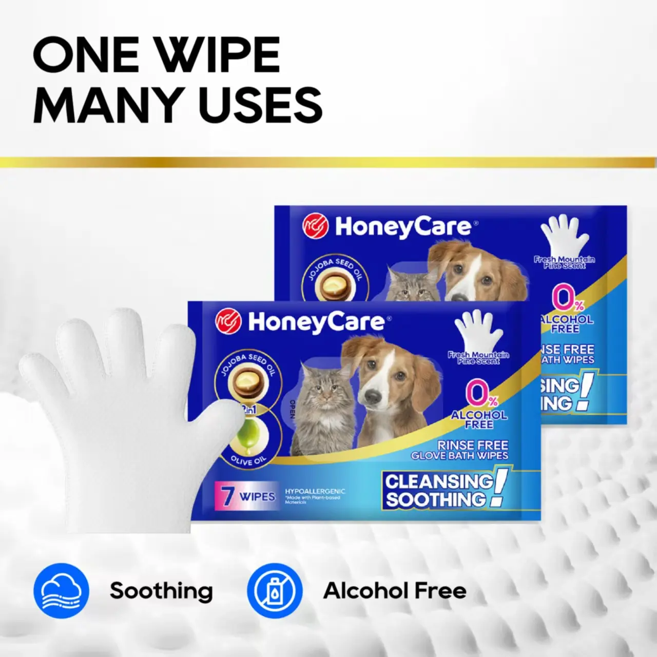 HoneyCare Pet Disposable Glove Wipes PET Disposable Grooming Wipes (21Pcs) - Natural, Hypoallergenic Pet Hair Removal Tool with Fermented Oils for Dogs & Cats, Deodorizing, Sticky Hair Control, No-Rinse Skin & Paw Care for Outdoor Use #backtoschool