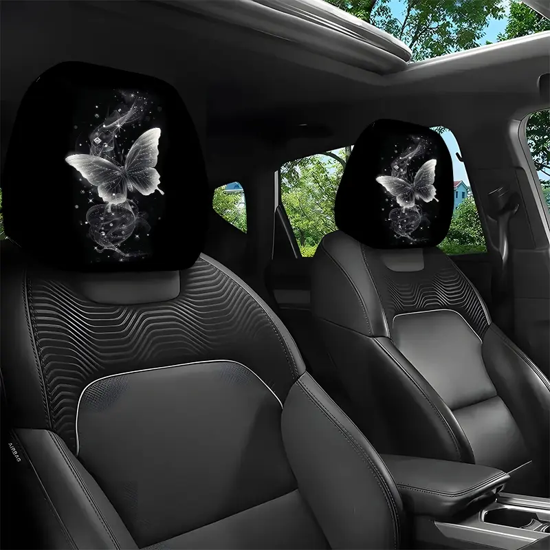 2pcs 11x10.2 inch Shimmery Silver Butterfly Design Car headrest covers, Vehicle, Universal, easy to install, and durable car interior seat accessories, Suitable for daily commutes and travel, gifts for car enthusiasts,1224LYY