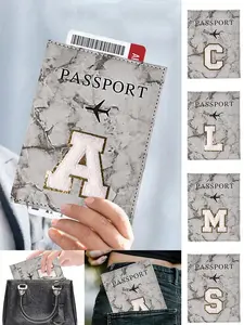Printed With White Towel Embroidered Letters A-Z, Passport Clip, Bank Card Passport Clip, Passport Cover. A Must-Have For Both Men And Women On International Business Trips, Vacations, And Travel, Birthday Or Anniversary Gift For Family, Friends, Etc.