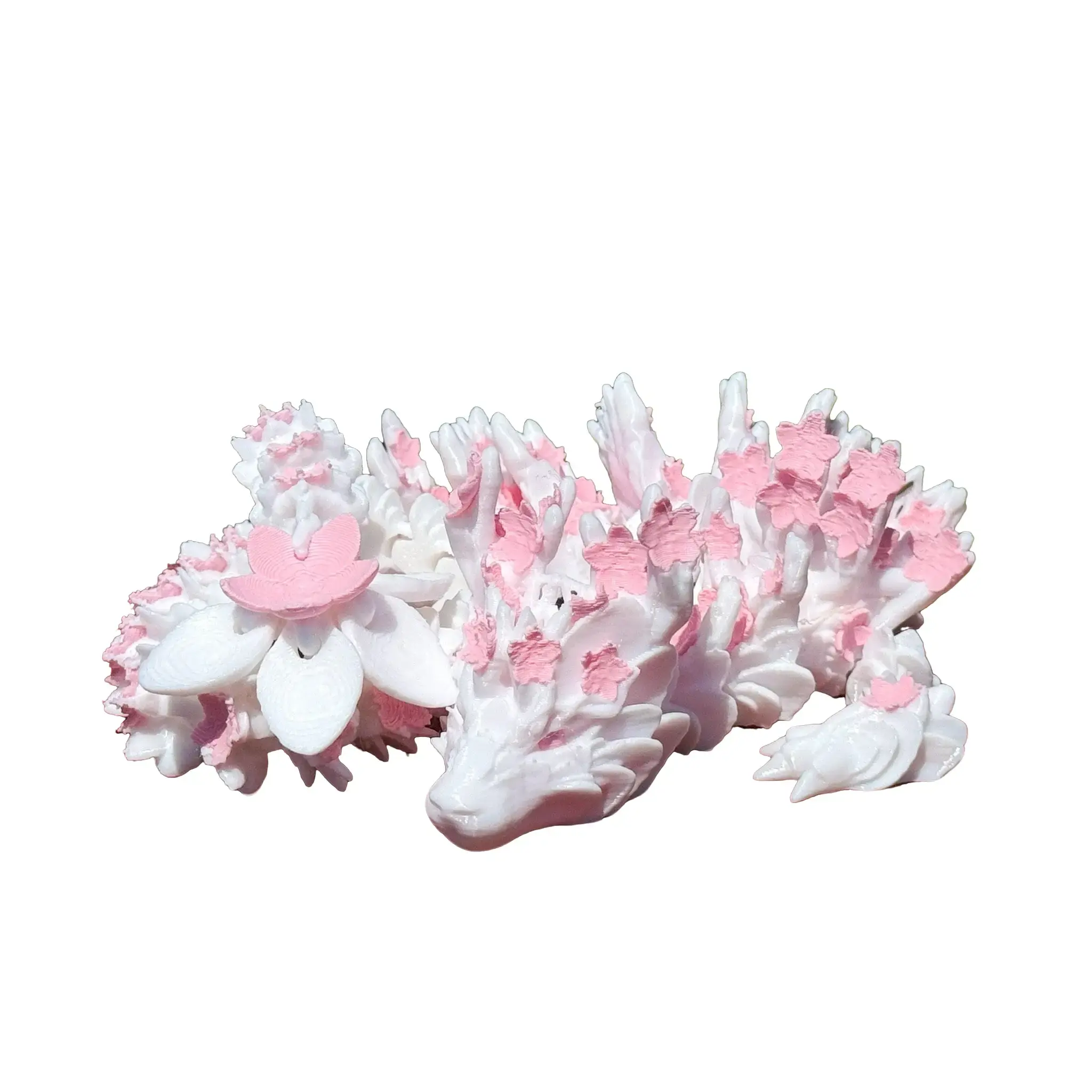3D Printed Articulated Cherry Blossom Dragon | Sakura Flower Fantasy Decor | Customizable Art Toy | Unique Gift for Dragon Lovers