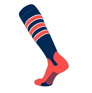 TCK Elite Baseball Knee High Stirrup Socks (D, 5in) Navy, White, NEON Orange, NEON Orange