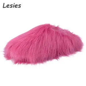 Women's Fluffy Faux Fur Slip on Slides, Unisex Fuzzy Faux Fur Slippers, Girls Luxury Big Fluffy Outdoor Flat Slippers, Non-Slip Warm Home Slide Shoes