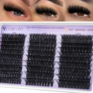 Volume Lash Clusters 60D80D100D Eyelash Clusters Full Thick Cluster Eyelash Extensions D Curvature 10-18mm Individual Lashes Mega Volume Cluster Lashes DIY Lash Extensions at Home