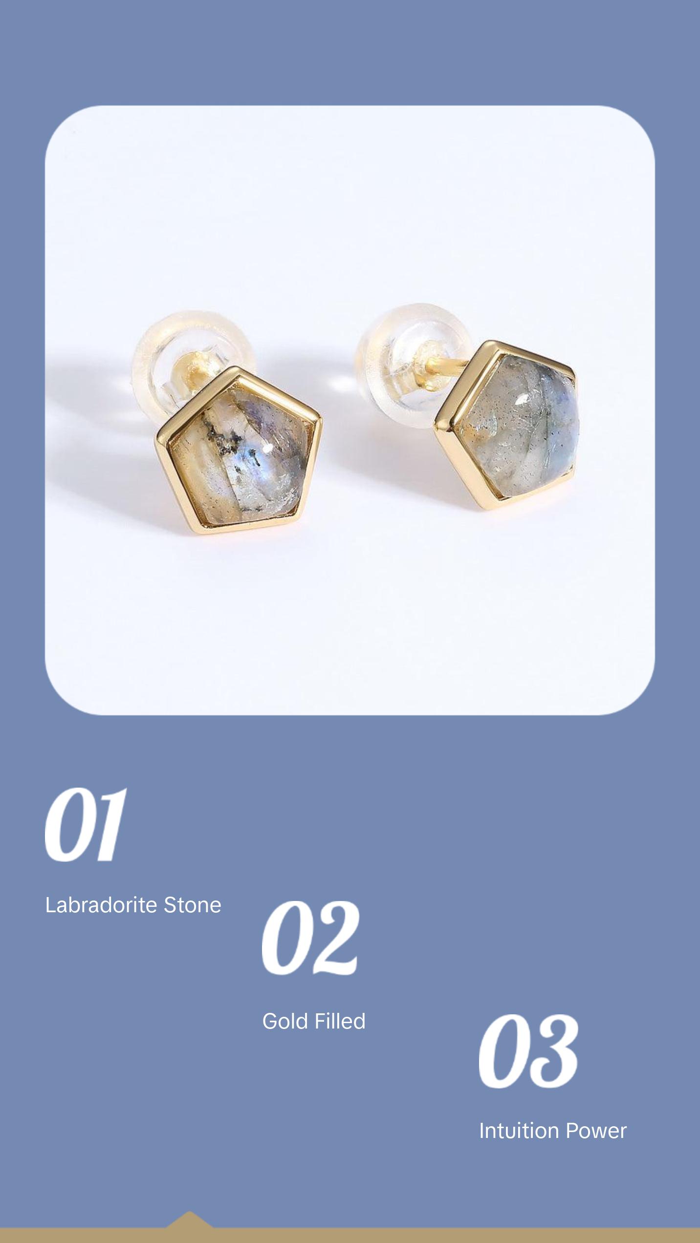 Labradorite Pentagon Stud Earrings