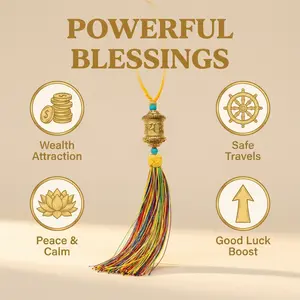 Rotating Prayer Wheel Feng Shui Accessory, Brings Good Luck and Prosperity, Protects Safe Travel, Suitable for Room and Car Decoration