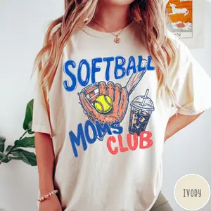 [Sale Up To 40%] Softball Moms Club Comfort Colors® T-Shirt, Gameday Doodle Softball Tee, Trendy Women's Softball Shirt, Sports Mom Shirt, Game Day Tee