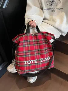 Trendy Plaid Pattern Tote Bag, Large Capacity Shoulder Bag for Women & Men, Versatile High-quality Daily Commuting & Shopping Bag