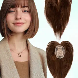 Hair Toppers For Women Real Human Hair 8-14inch Straight Human Hair Topper  With Bangs Skin Scalp Big Base Cover Thinning or Loss Top Pieces Real HairPieces 360°3D Bangs Thinning  Blonde Hair for Daily