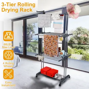 Multi-Functional Rolling Laundry Drying Rack - Adjustable Clothes Hanger Stand and Shelf for Easy Laundry Drying Solutions