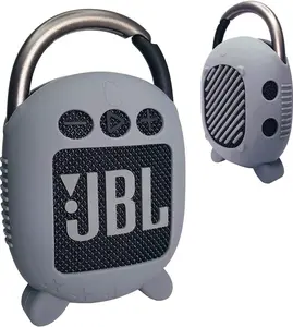 Silicone Protective Cover Case for JBL Clip 4 Portable Bluetooth Speaker with Stand Holder (Grey)