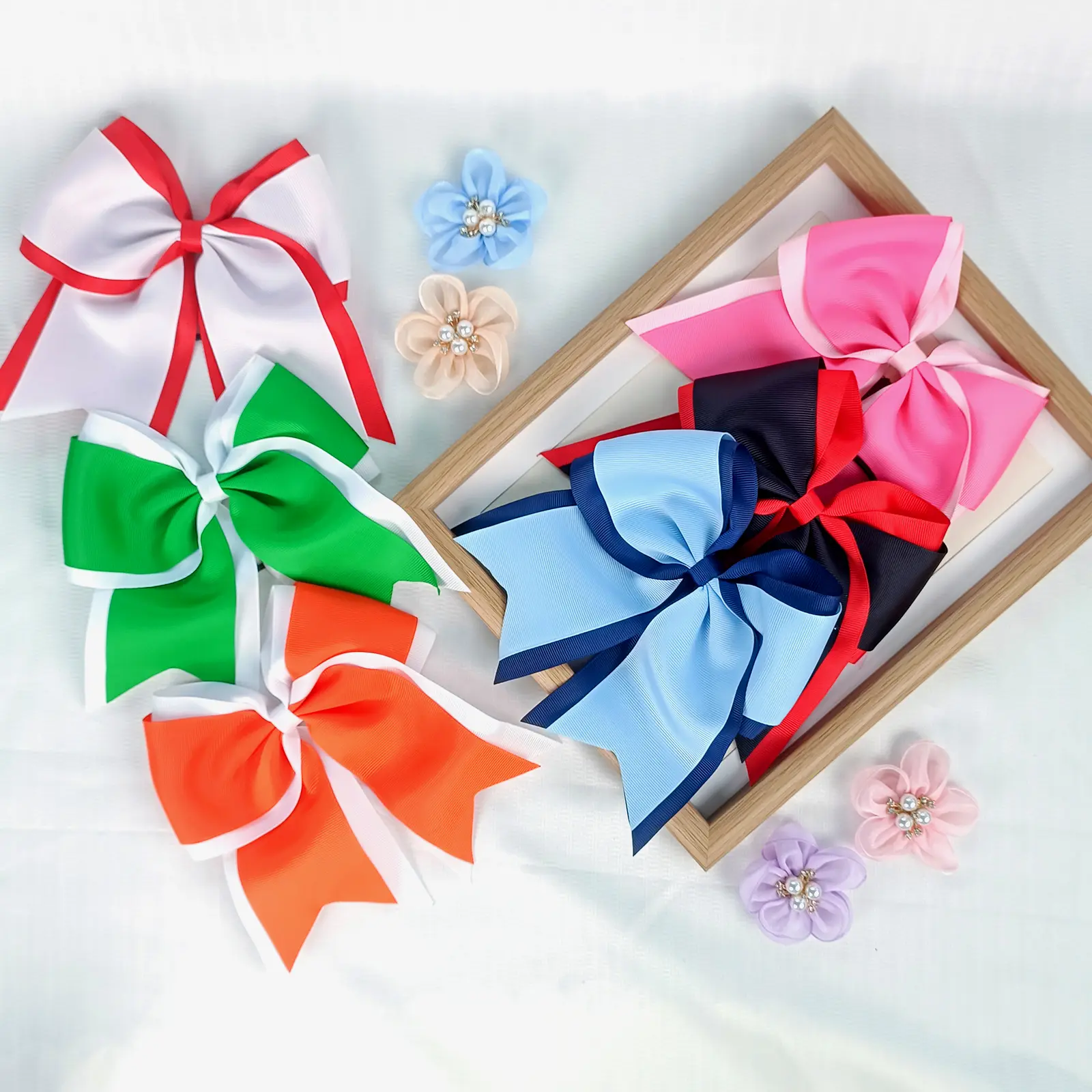Summervibes JoyBowie 8pcs 7-inch cheerleader headband hair accessory with grosgrain bow and soft nylon elastic band, perfect for events and parties, girl's hair accessory.