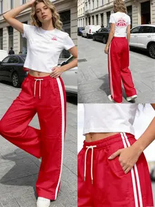 2026 New Vintage Sportswear Set, Crop Top + High-Waisted Long Pants, Casual Streetwear, Summer Athletic Wear, All-Over Print, Fitted, Mid Waist, All Seasons