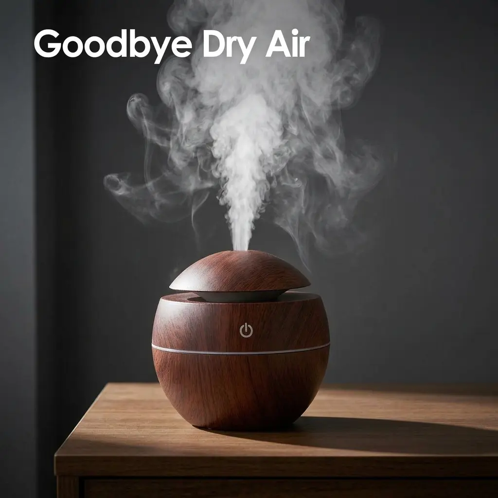HONSUN Humidifier for Bedroom & Office, Wood Grain Essential Oil Diffuser with 7 Color LED Night Light, Portable Cool Mist Mini Humidifier for Desk, Quiet USB Aromatherapy Diffuser, Small Home Decor & Gift