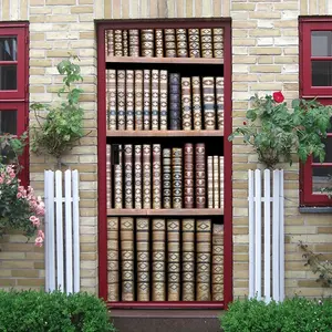 2pcs Rustic Study Room Series Stereo Wall Stickers Realistic Hardcover Bookcase Decals Living Room Entrance Background Wall Decorative Murals Self Adhesive Removable Waterproof PVC Material Cross Border