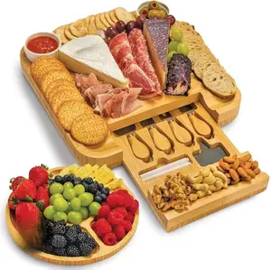 Charcuterie Board Set - Premium Bamboo Cheese Board – Charcuterie Boards Accessories for Gifts, Cheese Platter