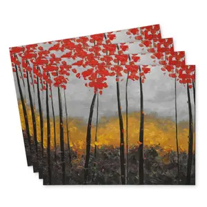 360 stand Stylish Abstract Autumn Trees Polyester Placemats - 14x18 in, Set of 4, Kitchen Tableware Dining Table Decor Accents