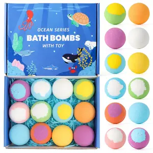 12-Pack Bath Bomb Toys for Kids Summer Time with Surprise Inside Fizzy Easter Bombs Cute Mini Gifts Set Fun Ocean Creature Basket Stuffers Birthday Holiday Present (1set)