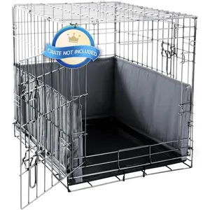 Dog Crate Bumper with Ties - Soft Crate Accessory Kennel Cover Training Pads for Front Door Crates, 24"x18", Gray