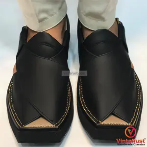 Handmade Men's Black Peshawari Chappal