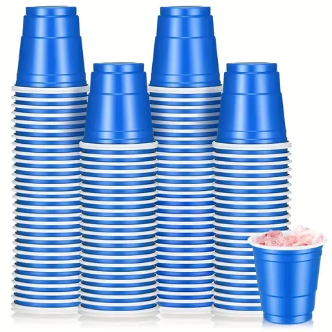 100 Pack 2 Oz Durable Plastic Shot Glasses, Mini Disposable Party Cups, Beverage Cups, Drinking Cups, Disposable Drinkware, Party Supplies, Ideal for Weddings, Graduation Parties, Beer Tasting, Snack Samples