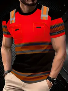 Stylish and casual men's 3D color-blocked striped print crew neck short-sleeved T-shirt. Comfortable and versatile men's top, suitable for all seasons.