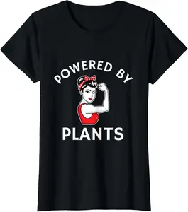 100% Cotton Powered By Plants Retro Women's Vegan Fitness T-Shirt T-Shirt