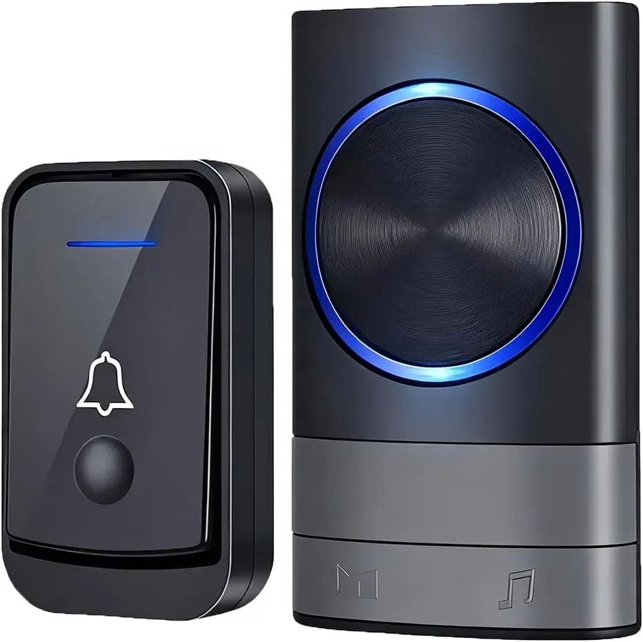 Long Range Wireless Doorbell with 1000ft Signal Coverage, Adjustable Four Level Volume and 52 Chime Options, LED Flash Alert and IP44 Waterproof Design, Low Power Home Alert System for House, Apartment, Classroom and Elderly Care