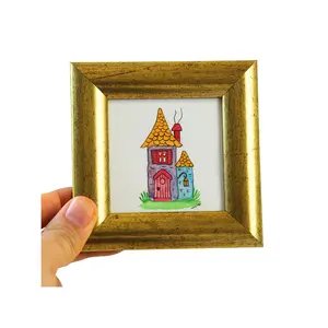 Whimsical Cottage Mini Painting Hand Painted Original 4x4 Gold Framed Artwork Cozy Home Wall Decor Cute Gift for Art Lovers Handmade Small Frame Perfect for Desk or Shelf Decoration