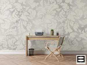 Gray Damask Wall Wallpaper Mural in Peel & Stick Canvas Vinyl or Non-Woven