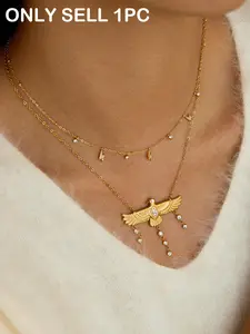Minimalist 18K gold-plated eagle bird tassel pendant necklace, paired with white zircon tassel pendant necklace, stainless steel waterproof jewelry, perfect Valentine's Day gift, Daily Wear Necklace, Elegant Necklace