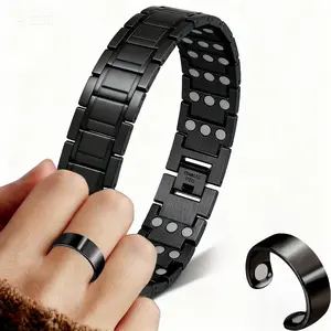 Men's Magnetic Bracelet + Ring Set - Adjustable 3X Magnetic Force, Ergonomic Design, Smooth Metal Surface, Durable, Ideal Father's Day Gift for Wellness