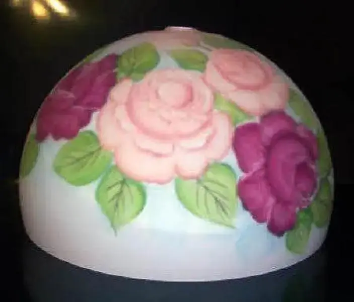 Pink & Burgundy Roses Hand-Painted Opal Glass Dome Shade – 14" Bottom, 7" Height