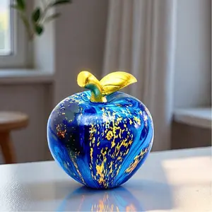 Luxury Blue Gold Resin Apple Ornament, Creative Craftsmanship, Elegant Living Room Decor, Symbolizes Peace, High-End Tabletop Decoration