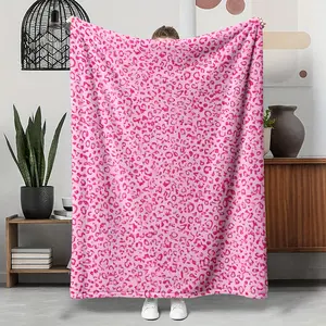 Pink Leopard Print Flannel Throw Blanket, Soft Cozy Warm Blanket, Statement Piece for Bedroom Living Room Sofa, Gift for Her Women Girlfriend, Nap Blanket for Office, Trendy Sweet Home Decor