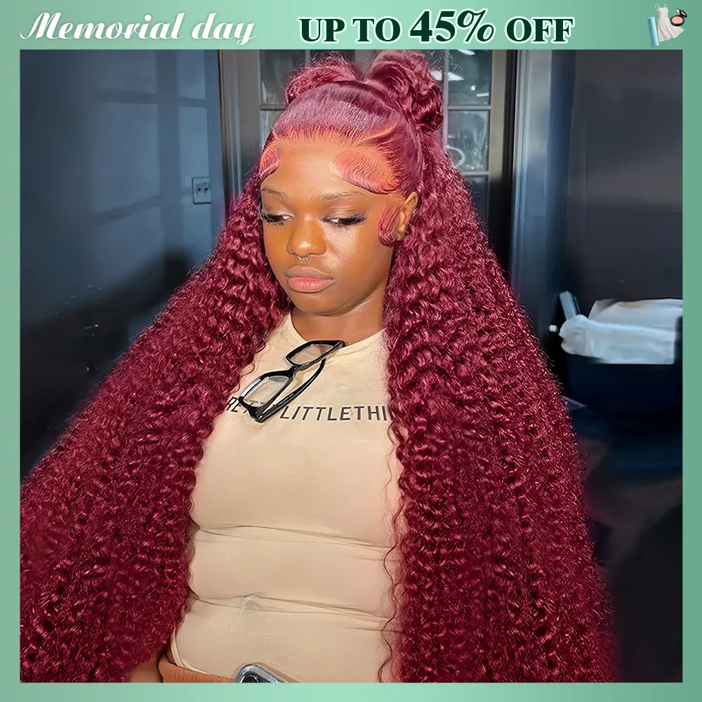 Tahikie 99J Burgundy Colored 200% Density Deep Wave 13x6 Full Frontal HD Lace Front Curly Wave FB30 Highlight /Natural Black Human Hair Wigs For Women TikTokShopBlackFriday#SummerVibes#tiktokshopmemorialday