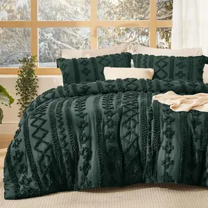 Tufted Boho Comforter King Size - Emerald Green Boho, Farmhouse Embroidery, Gifts for Woman, Jacquard King Comforter for Seasons