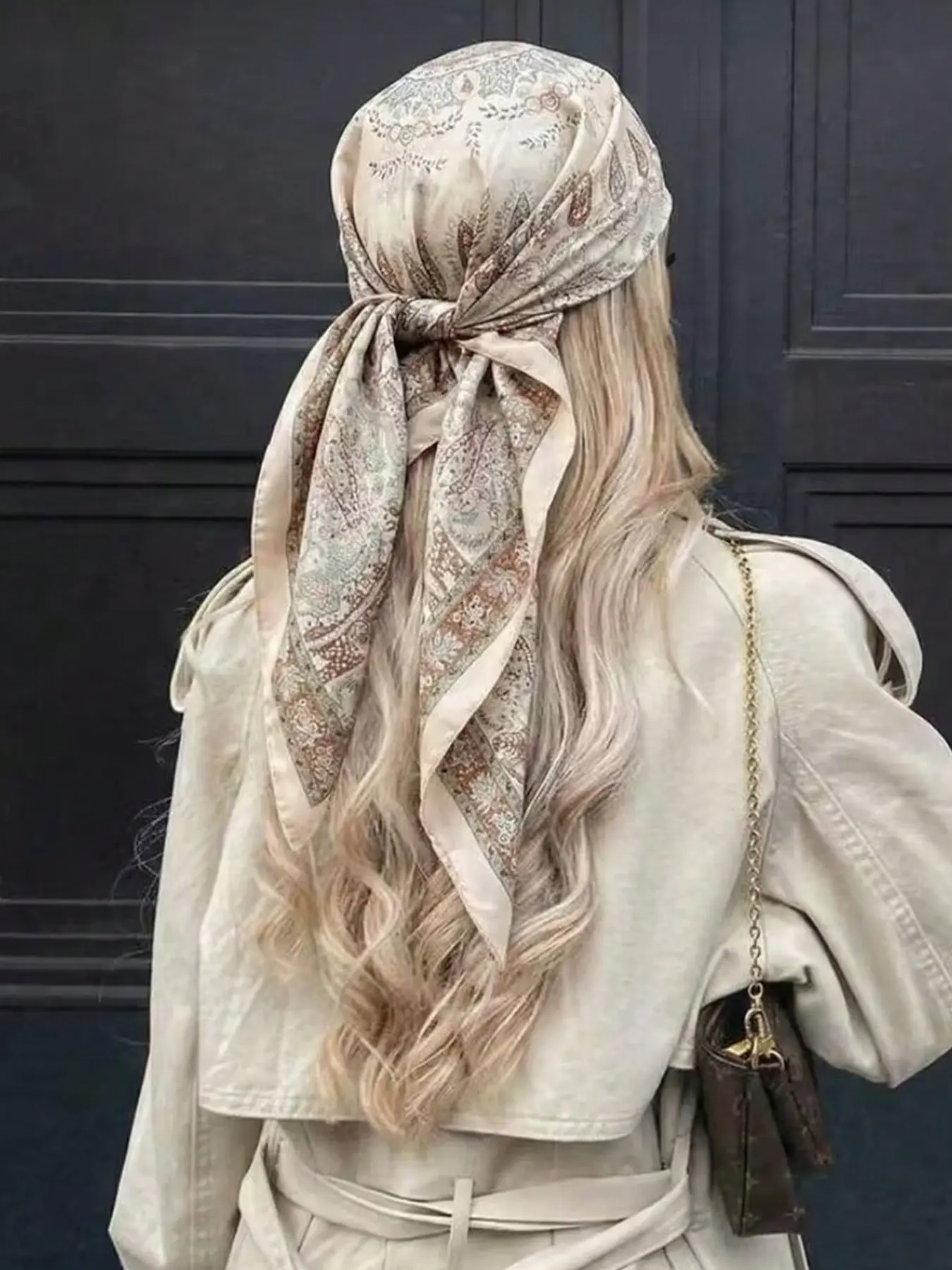 Luxury Satin Paisley Print Silk Scarf, Bohemian Multi-Use Shawl, High-Quality Bandana, Color Block Edge Headscarf, Commuting Travel Decorative Wrap
