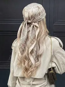Luxury Satin Paisley Print Silk Scarf, Boho Style Scarf, Bohemian Multi-Use Shawl, High-Quality Bandana, Color Block Edge Headscarf, Commuting Travel Decorative Wrap
