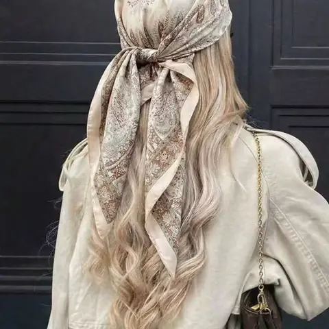 Luxury Satin Paisley Print Silk Scarf, Boho Style Scarf, Bohemian Multi-Use Shawl, Fashion Shawl, High-Quality Bandana, Color Block Edge Headscarf, Commuting Travel Decorative Wrap