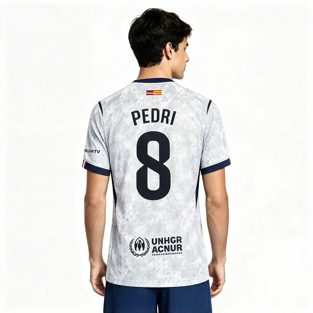 No 8 Pedri 25-26 Grey Jersey, Short Sleeve Football Fan Jersey, Lightweight Sportswear for Men